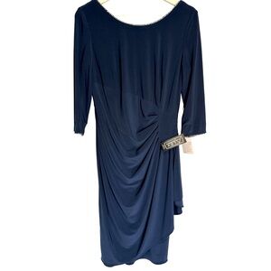 NEW Alex Evenings Cocktail Dress with a Rhinestone Collar, Graphite, size 10